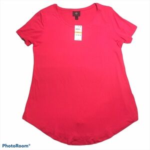 JM Collection Tunic Curved Hem Short Sleeve Shirt Small S